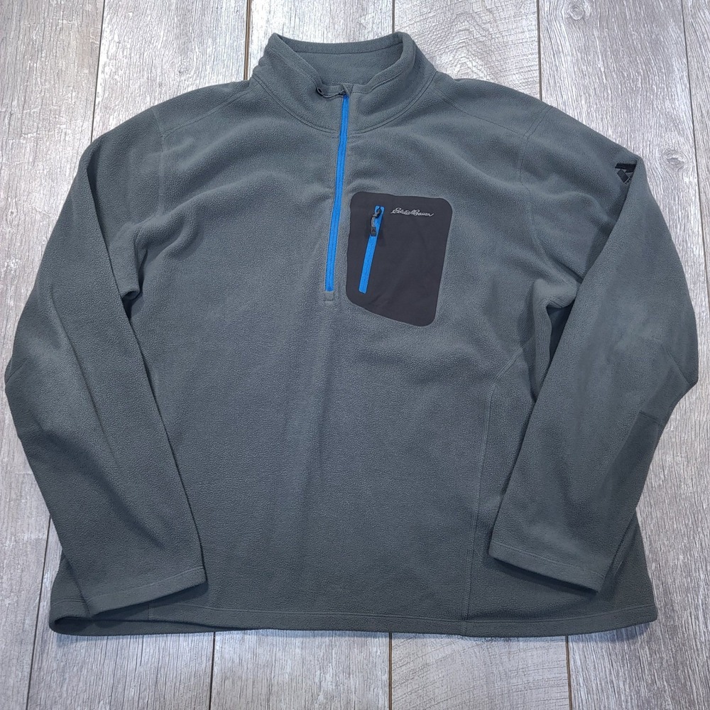 Eddie Bauer First Ascent Pullover Mens 3XL Gray Polartec Fleece 1/4 Zip Sweater